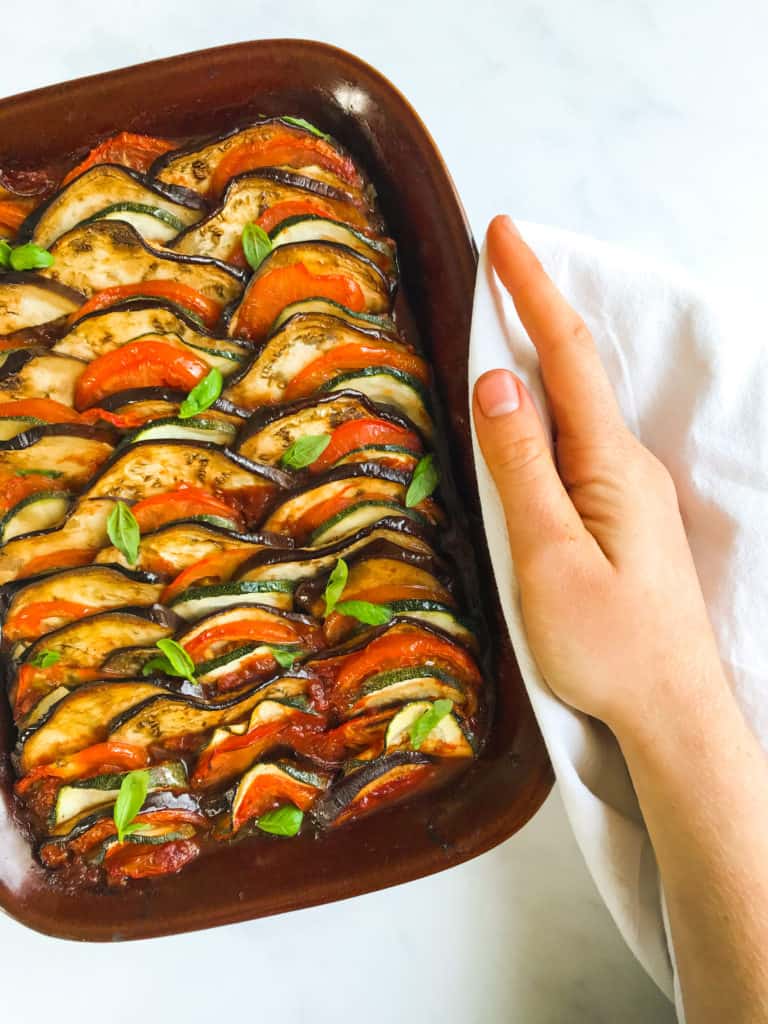 Rainbow Baked Ratatouille With Basil & Thyme - Vegan & GF - Georgie Eats