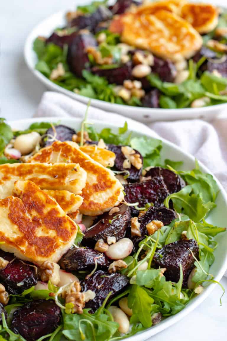 Honey Roast Beetroot and Halloumi Salad with Butter Beans & Walnuts - Healthy + GF! Georgie Eats