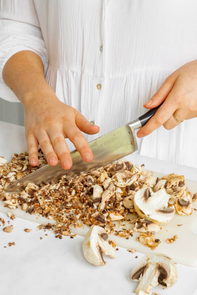 Dicing the Mushrooms.