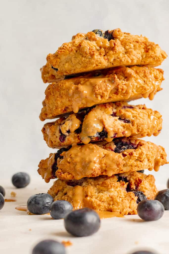 Blueberry Crumble Cookies Stacked High with Cashew Drizzle - Vegan, GF & Healthy! Georgie Eats.