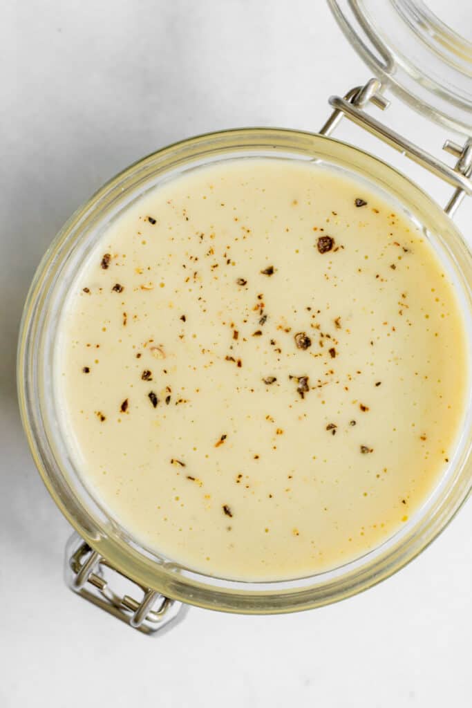 Close up of vegan Caesar dressing.