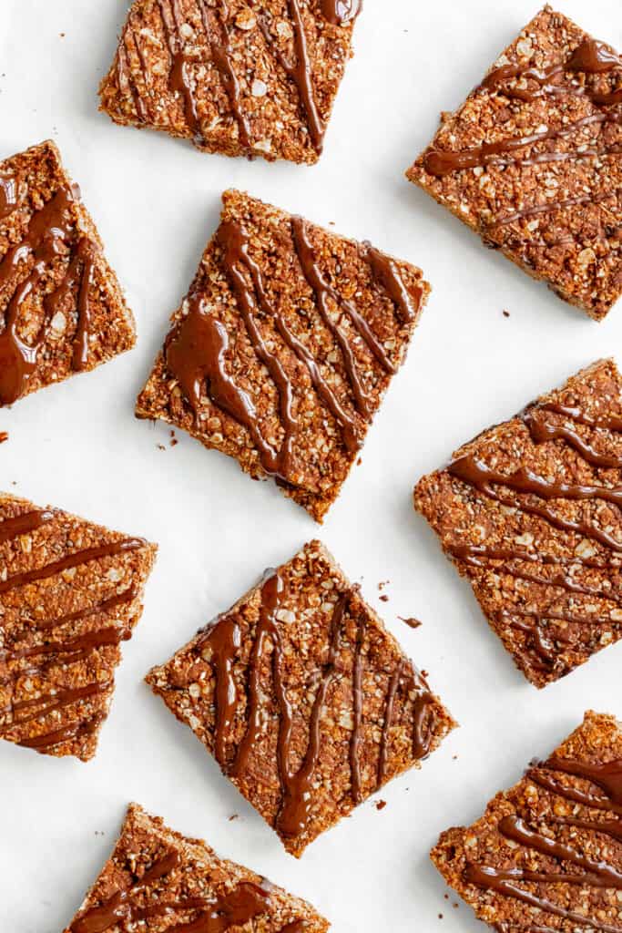 Birdseye view of Chocolate Flapjacks - Vegan, GF & Healthy! Georgie Eats.