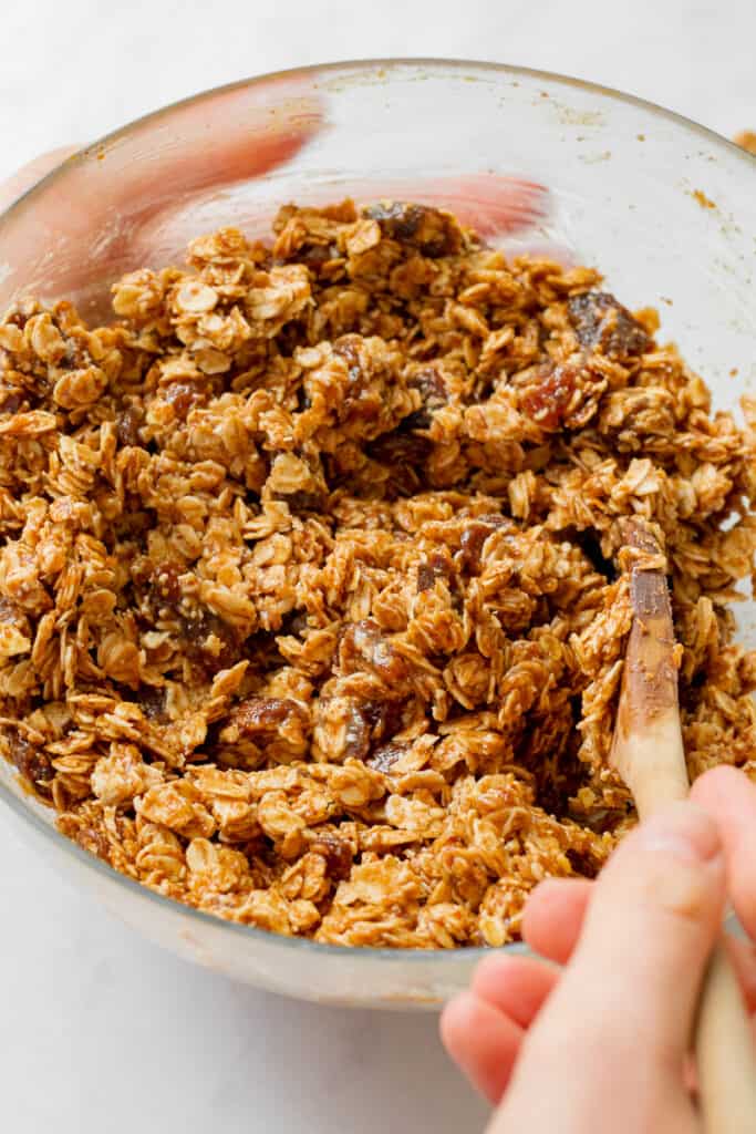 No-bake cookie mixture in a bowl.