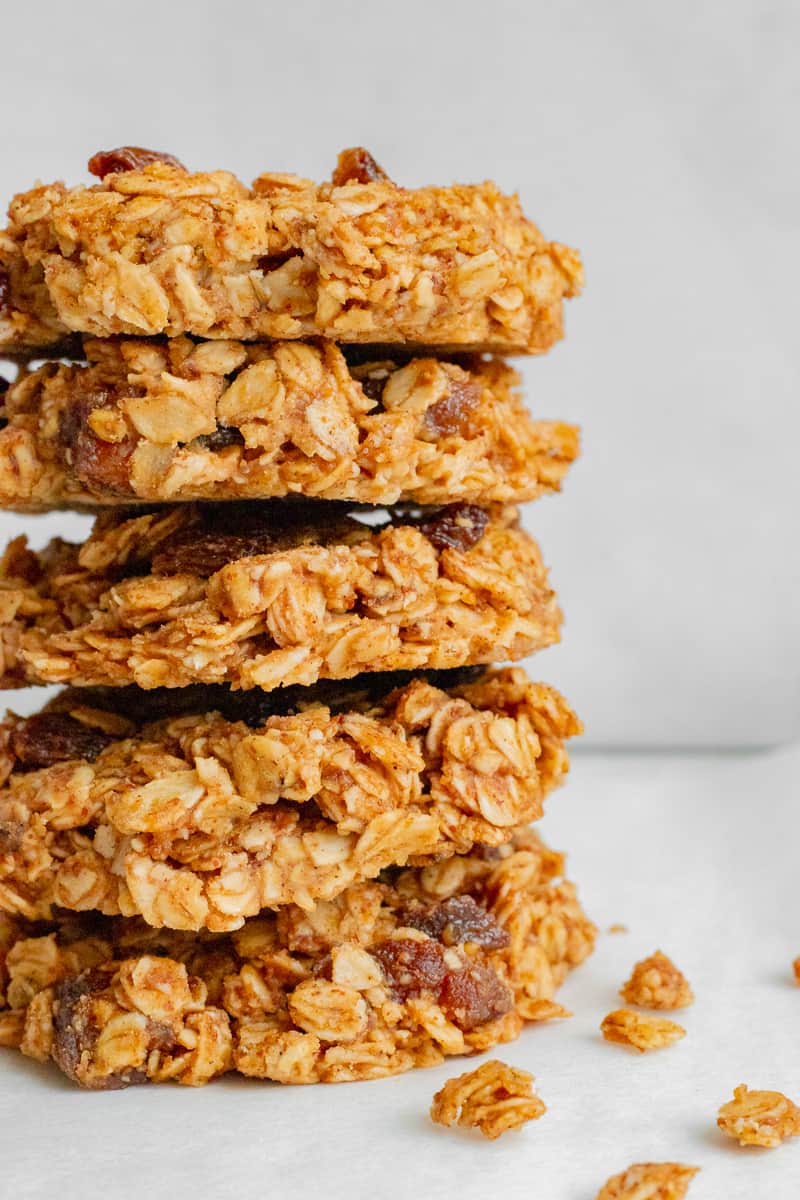 Stack of Oatmeal Raisin No-Bake Cookies - Vegan, GF & Healthy! Georgie Eats.