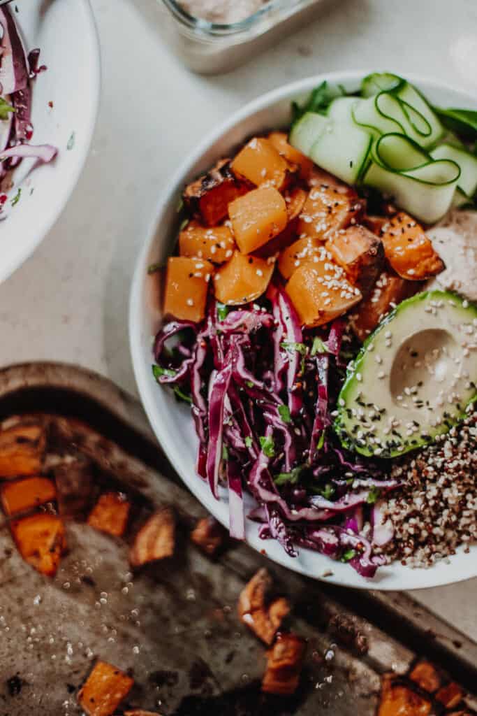 Close up of Sweet Potato Nourish Bowl - Vegan, Gluten-Free & Healthy! Georgie Eats.