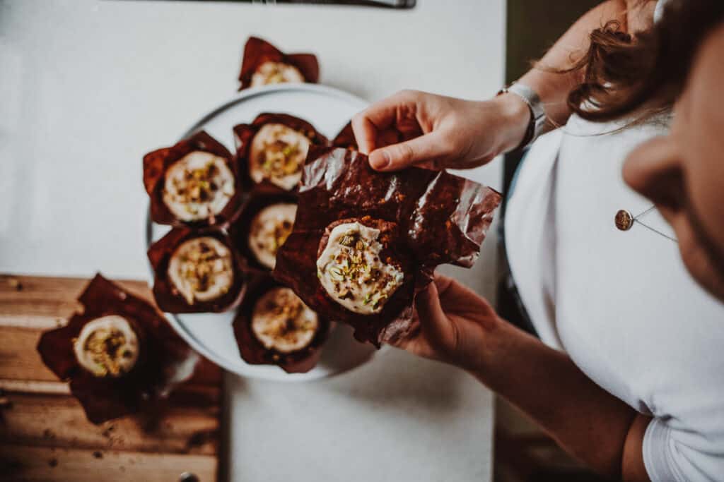 Sweet potato Muffins with Maple Cashew Frosting - Vegan, GF & Healthy! Georgie Eats.