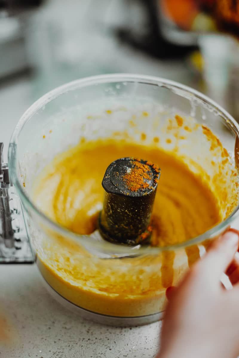 Blended turmeric hummus