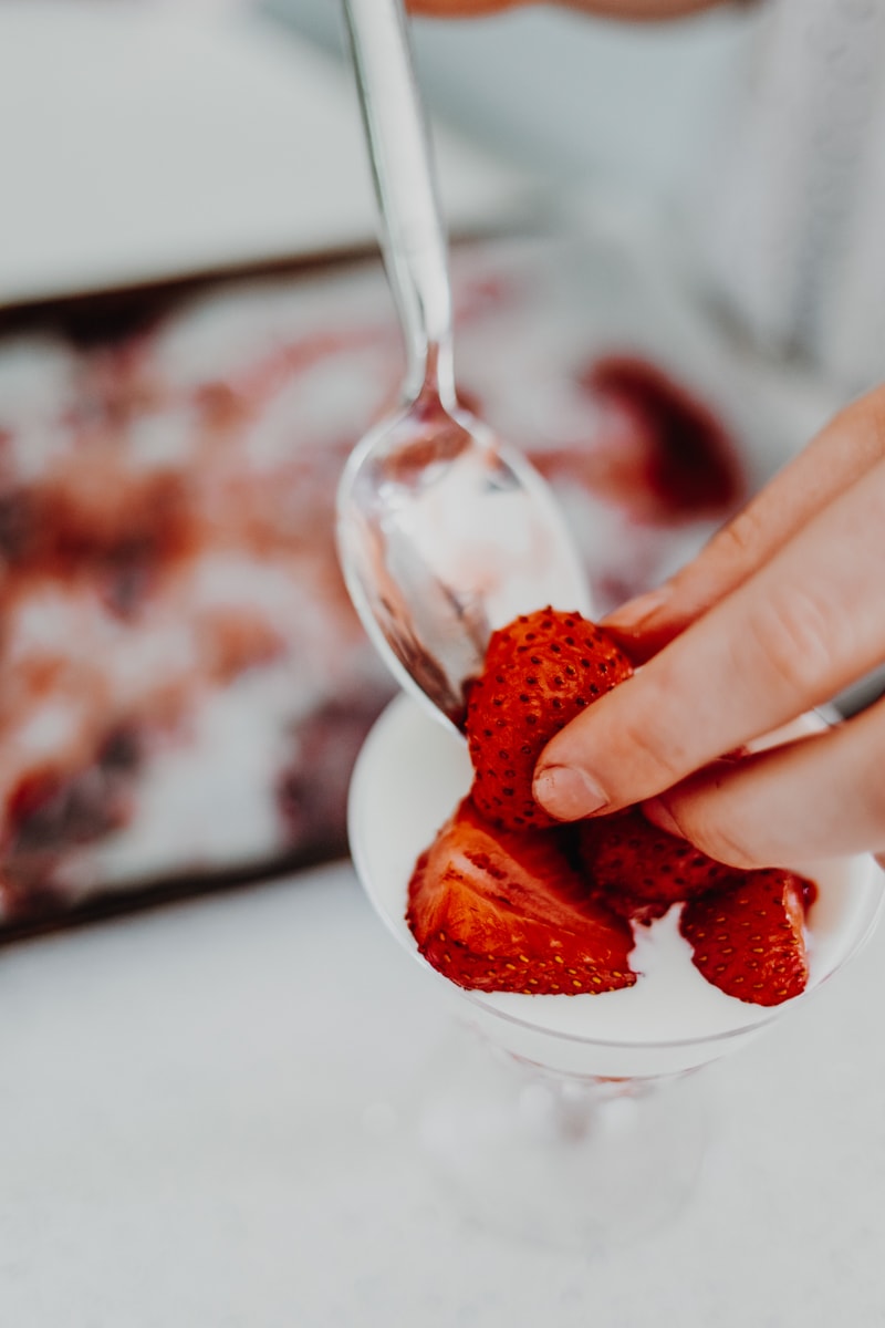 Building the strawberry & elderflower fools