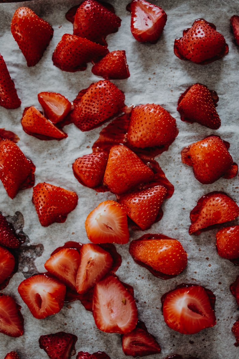 a tray of roasted strawberries