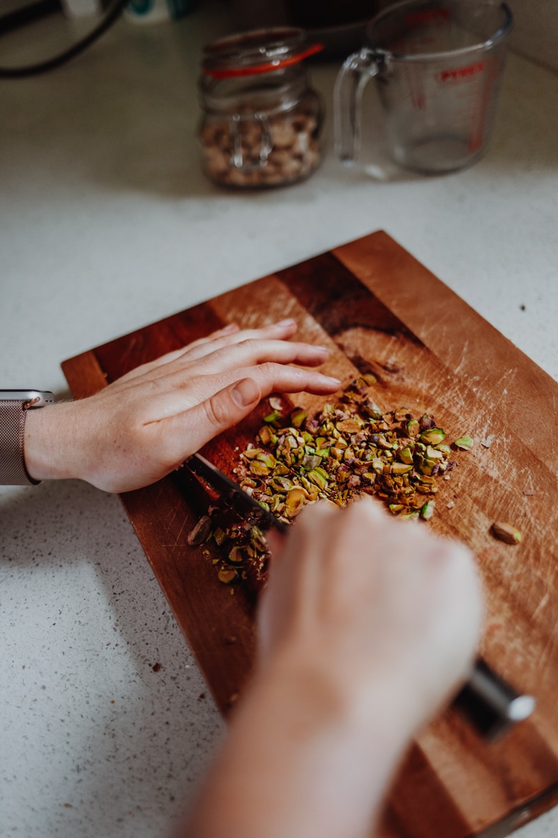 chopping pistachios