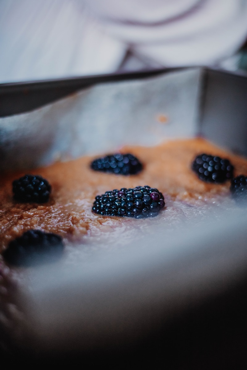 Blackberry bakewell bars ready to bake
