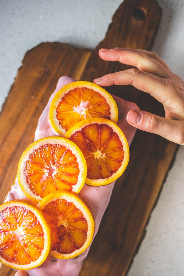Icing the Blood Orange & Poppy Seed Loaf Cake - Georgie Eats