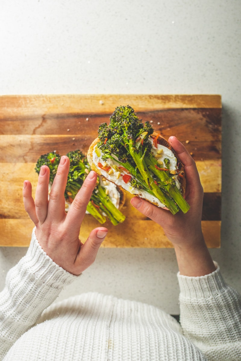 Purple Sprouting Broccoli on Toast with Chilli and Garlic - Georgie Eats