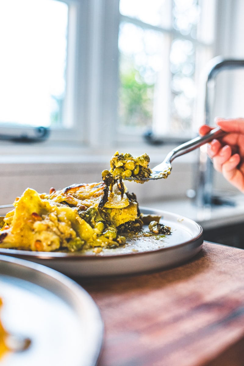 Pesto Lasagne on a plate - Georgie Eats