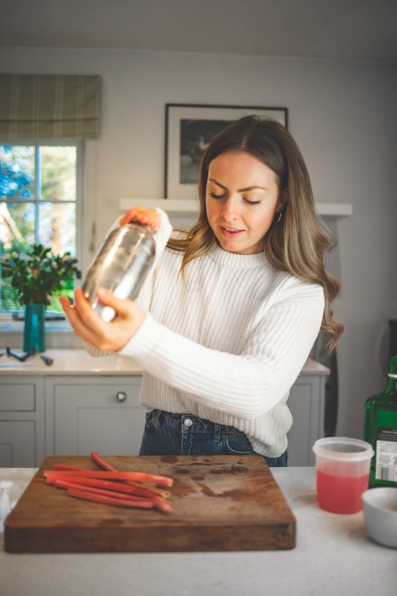Shaking the Vegan Rhubarb Sour Cocktail - Georgie Eats