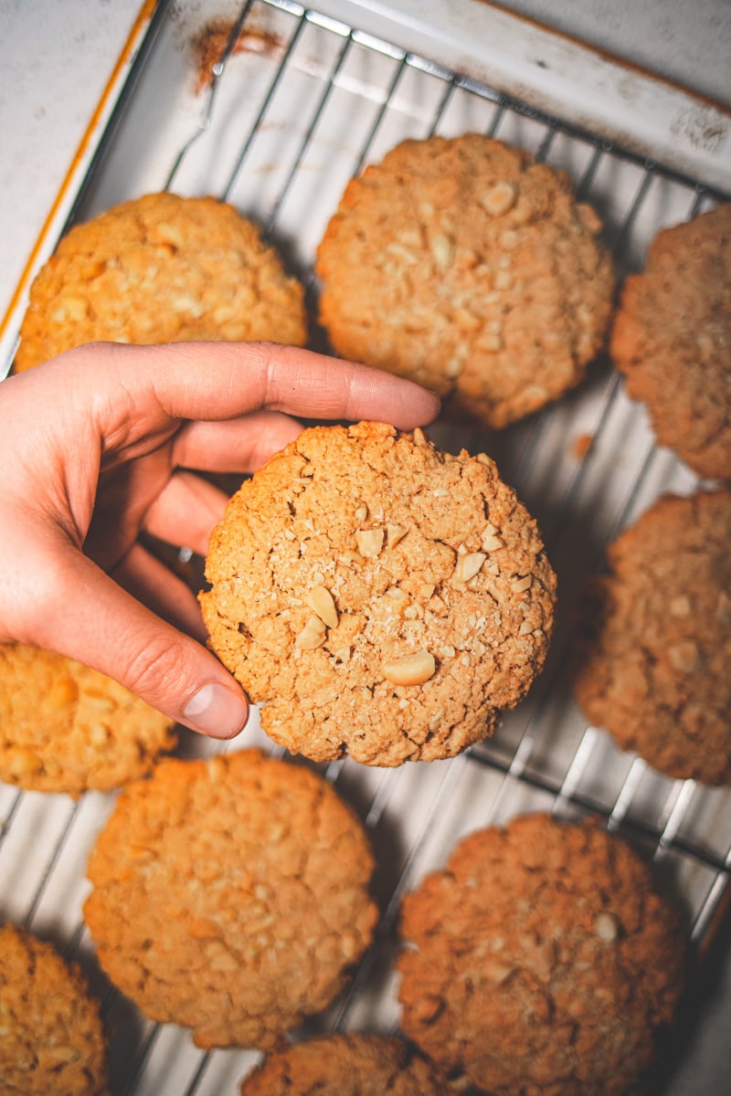 Salted Peanut Cookies Cooling on a Tray - Georgie Eats