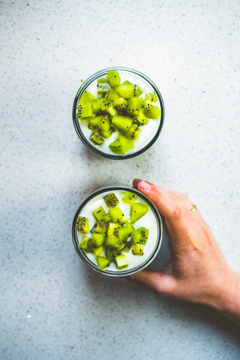 two Kiwi & Coconut Chia Pudding birdseye view- Georgie Eats