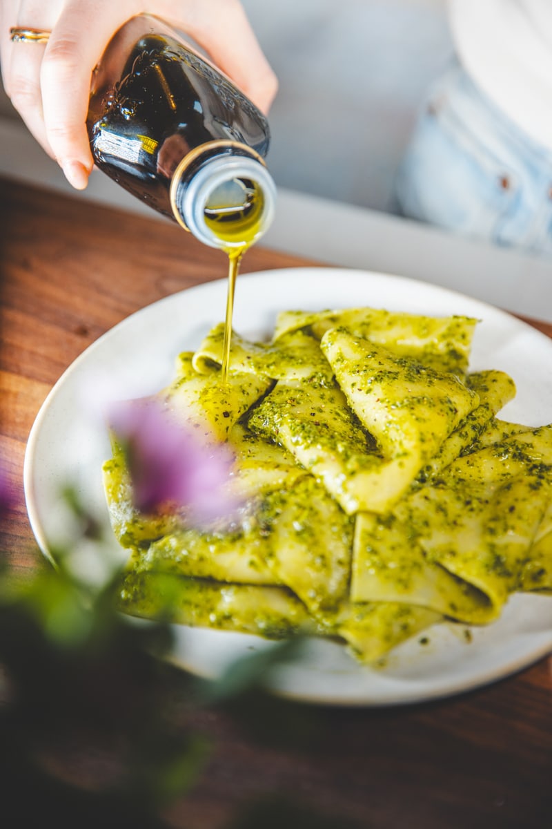 Serving the Silk Handkerchiefs with Wild Garlic Pesto - Georgie Eats