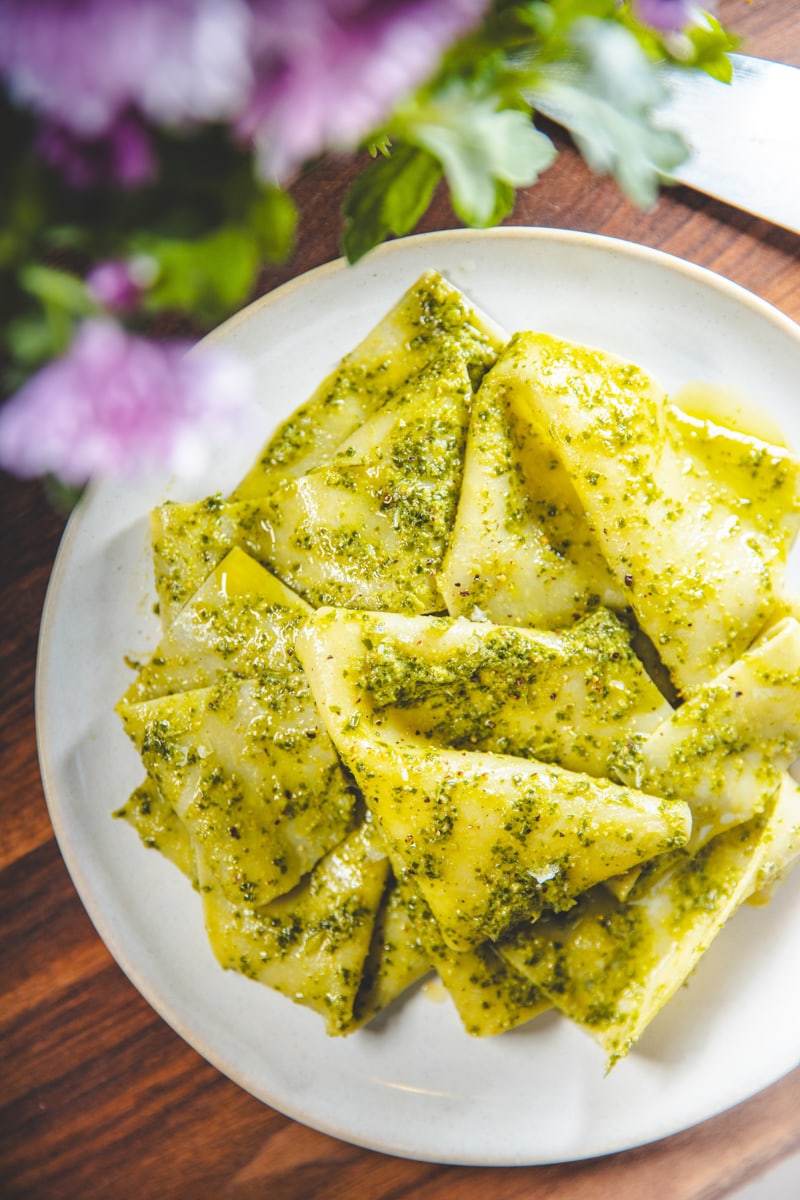 Silk Handkerchiefs with Wild Garlic Pesto - Georgie Eats