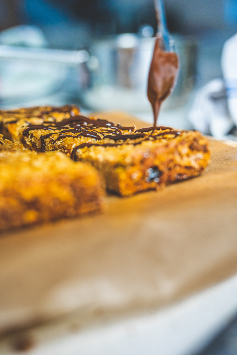 Apricot & Dark Chocolate Flapjacks drizzled in chocolate - Georgie Eats