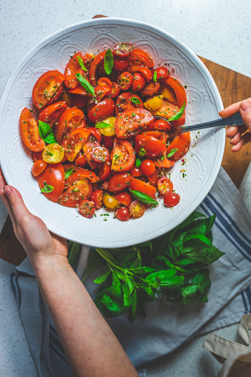 Best Ever Tomato Salad in a serving dish - Georgie Eats