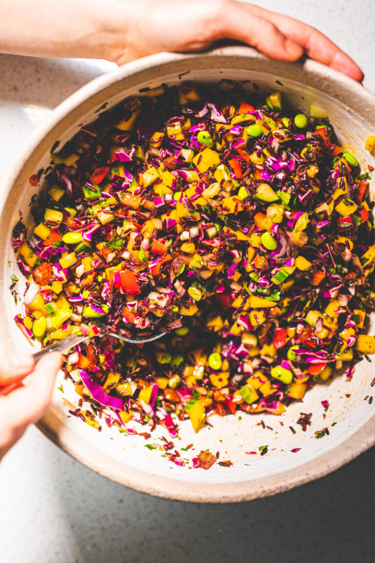 Rainbow Rice Salad with Miso Dressing - Georgie Eats