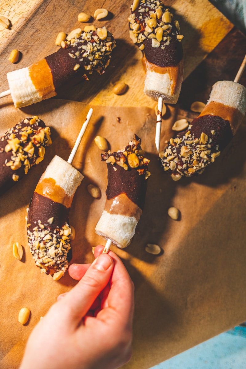 A tray of Healthy Snickers Ice Pops - Georgie Eats