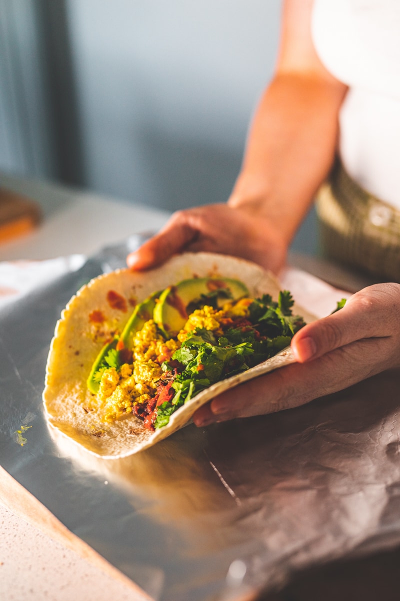Rolling the Scrambled Tofu Breakfast Burritos - Georgie Eats