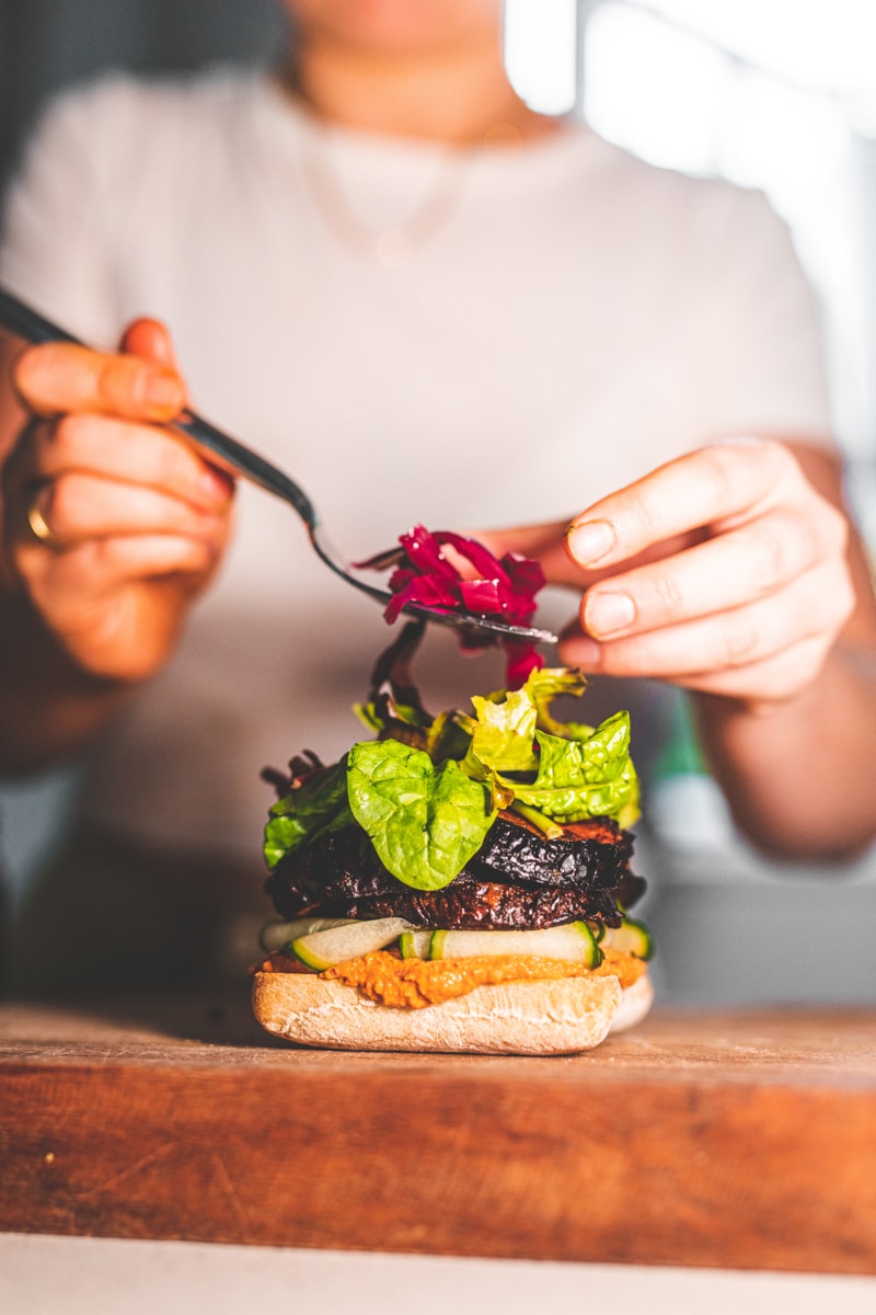 Building the Hummus & Harissa Aubergine Sandwiches - Georgie Eats