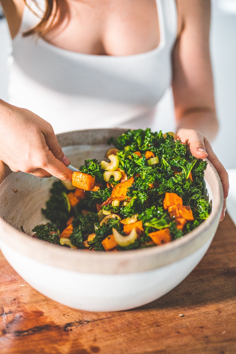 Mixing the Sweet Potato & Fig Salad - Georgie Eats