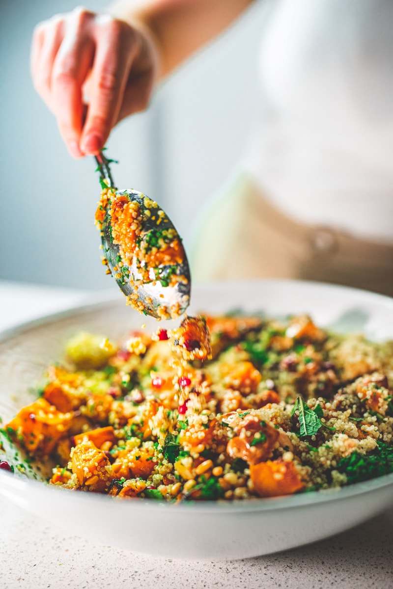 Mixing the Butternut Squash & Pomegranate Salad - Georgie Eats