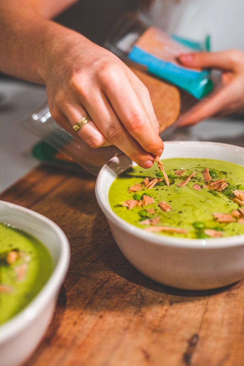 Serving the Vegan Pea & Ham Soup - Georgie Eats