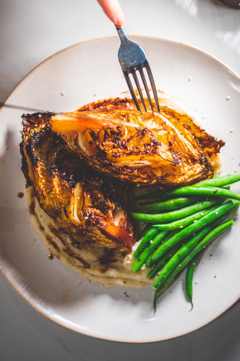 Roasted Cabbage Steaks with Miso Mash - Georgie Eats
