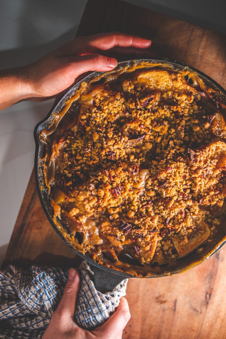 Caramelised Pear Bread Pudding - Georgie Eats