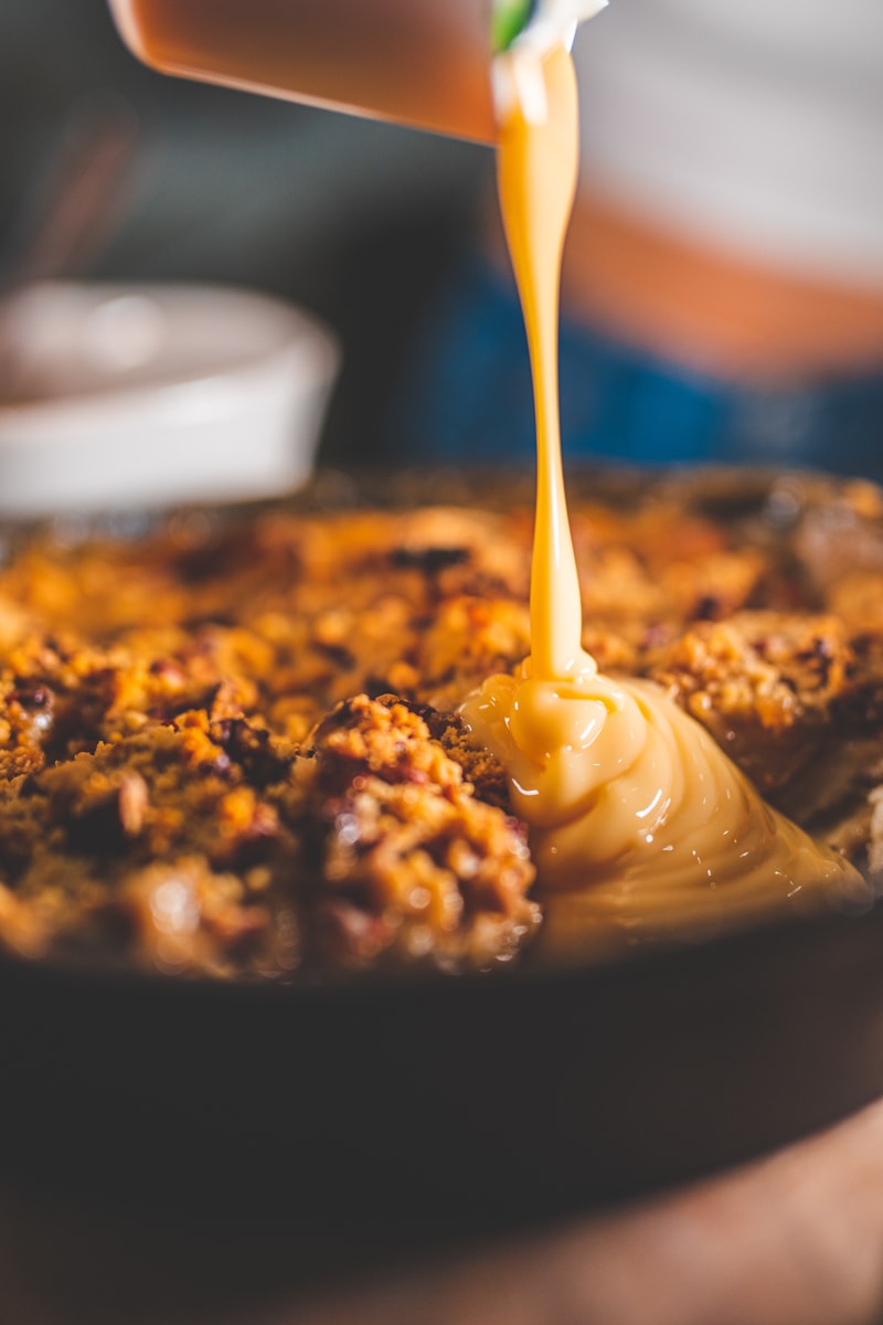 Caramelised Pear Bread Pudding with Custard - Georgie Eats