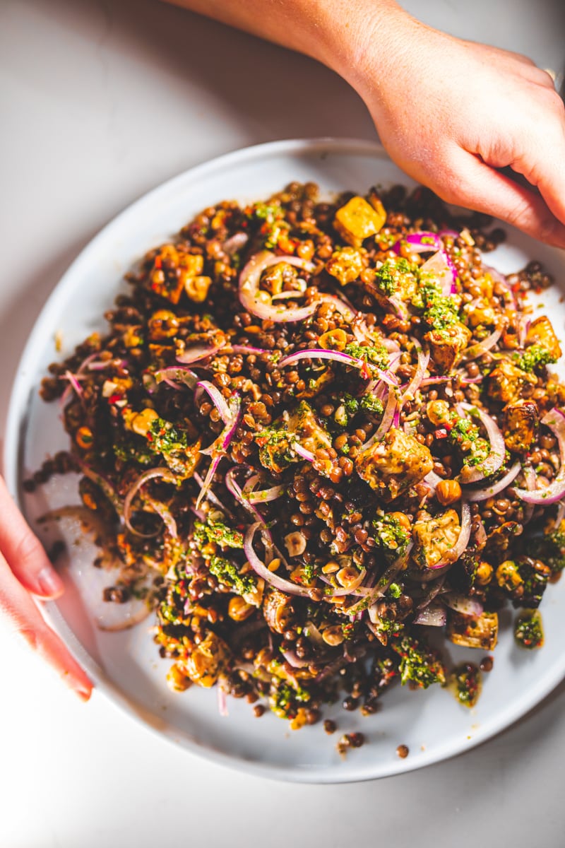 A plate of Chimichurri Celeriac Salad - Georgie Eats