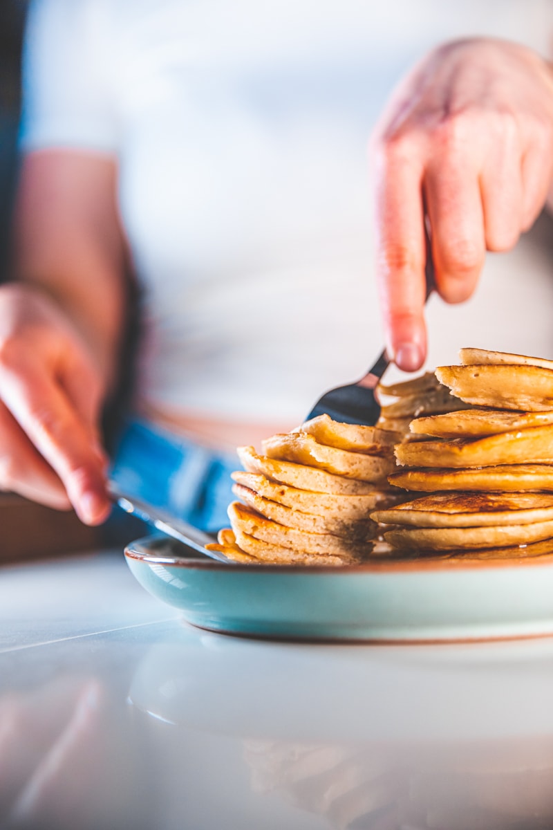 Cutting into Easy Vegan Pancakes - Georgie Eats