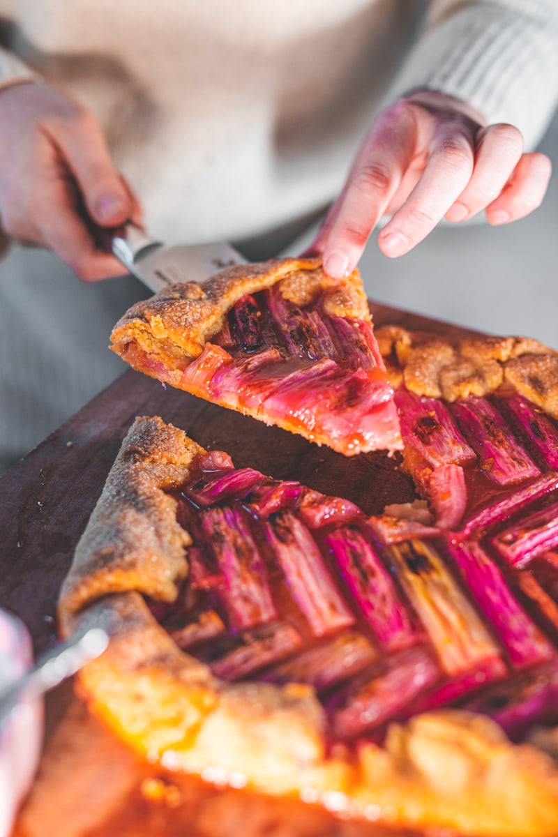 Cutting the Forced Rhubarb Galette - Georgie Eats