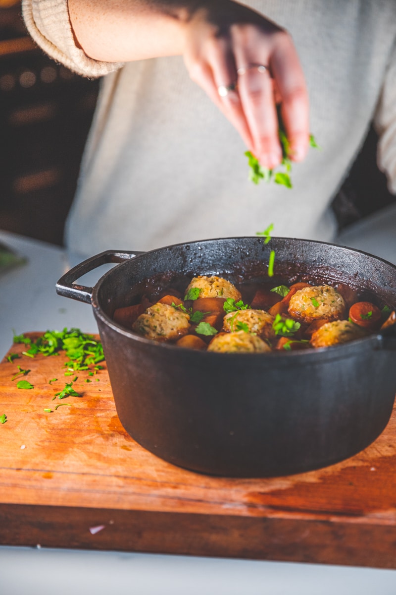 Parsley on Root Vegetable Stew & Dumplings - Georgie Eats