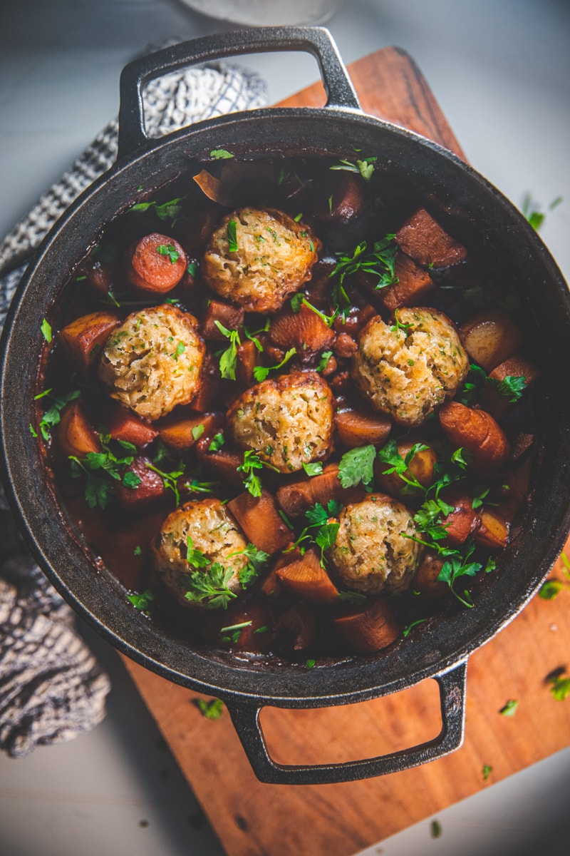 Top Down Root Vegetable Stew & Dumplings - Georgie Eats