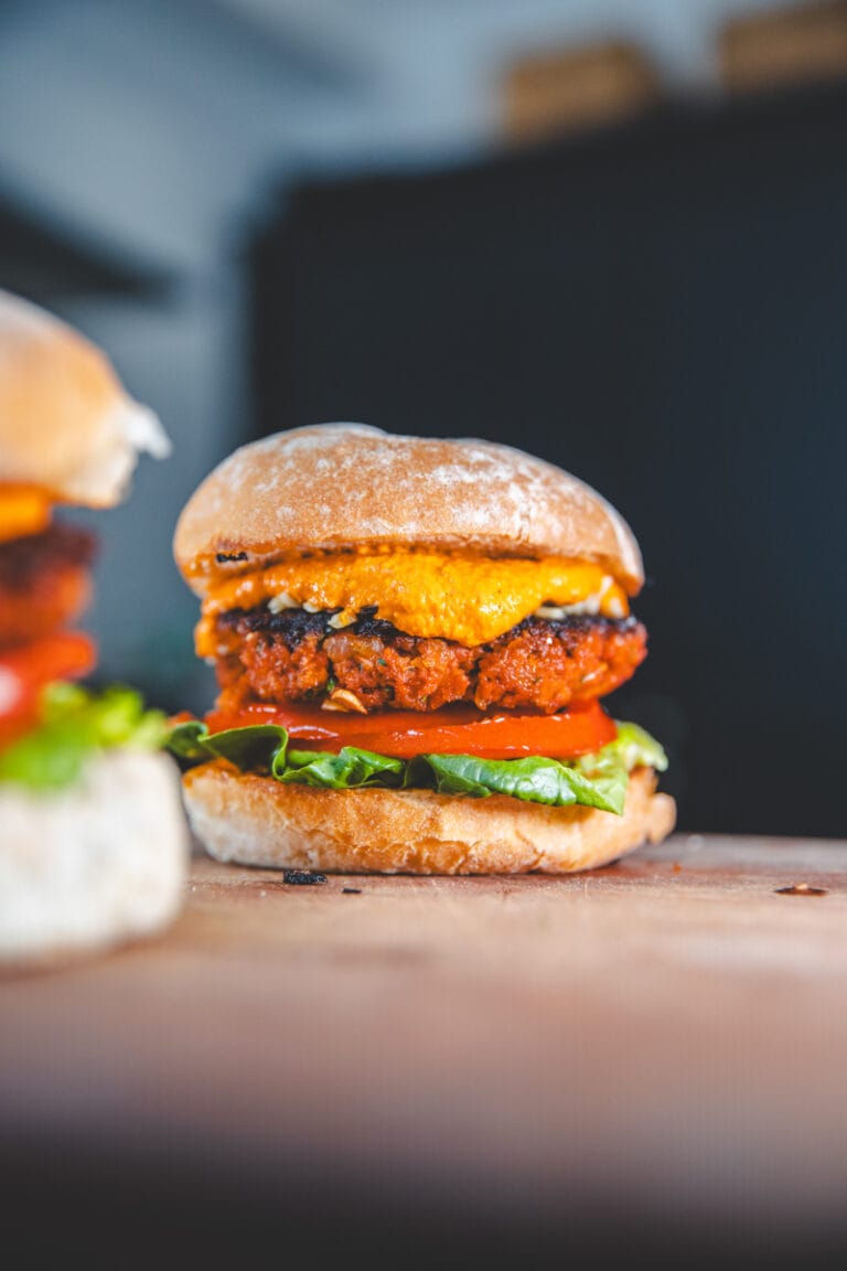 Smoky Burgers with Romesco Sauce - Georgie Eats