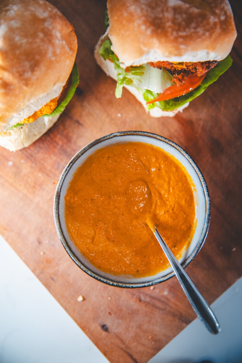 Burgers with Romesco Sauce on the side - Georgie Eats