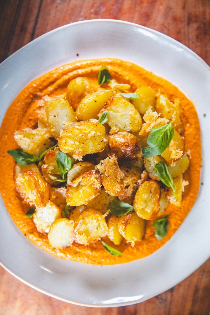 Romesco & Crispy Parm Potatoes - Georgie Eats