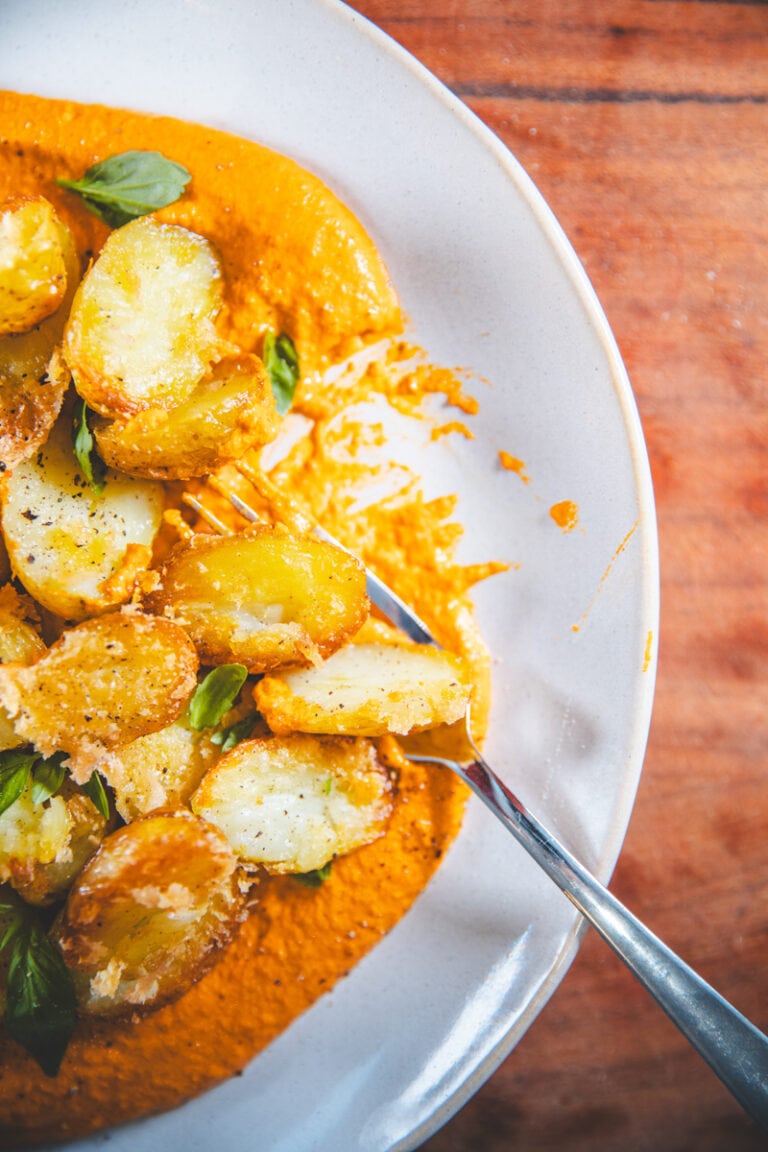 Romesco & Crispy Parm Potatoes - Georgie Eats