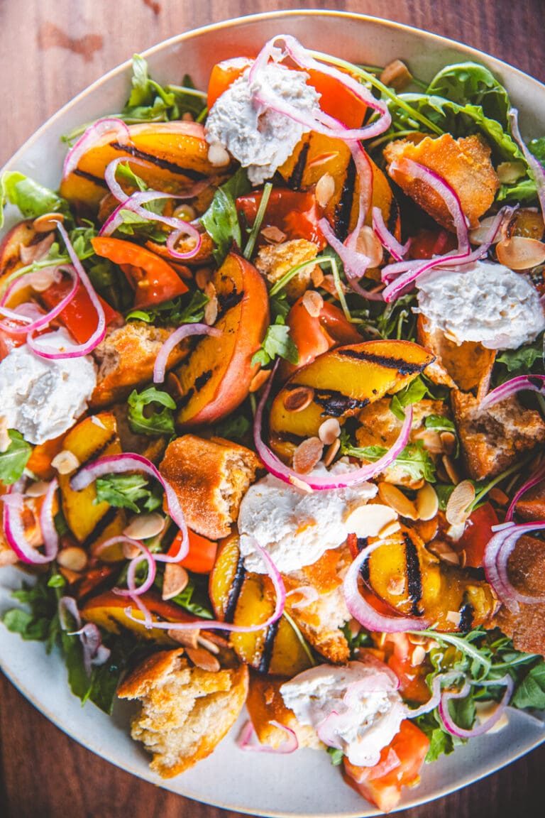 Peach Panzanella Salad - Georgie Eats