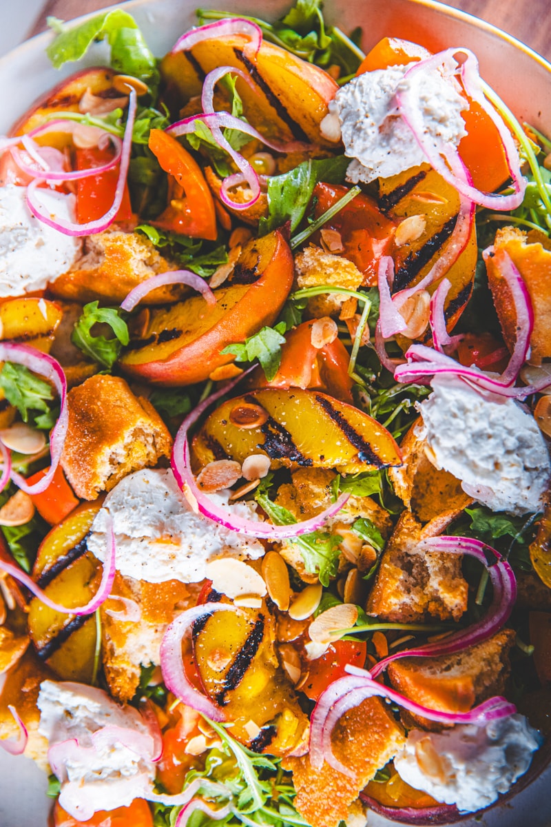 Vegan Peach Panzanella Salad - Georgie Eats