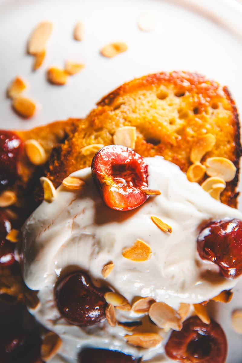 Cherry & Almond French Toast Close Up - Georgie Eats