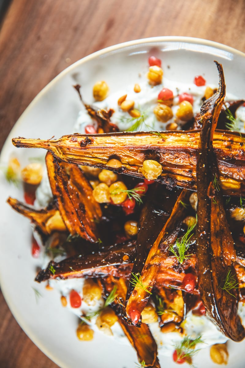 Harissa Aubergine Salad with Herby Yoghurt - Georgie Eats