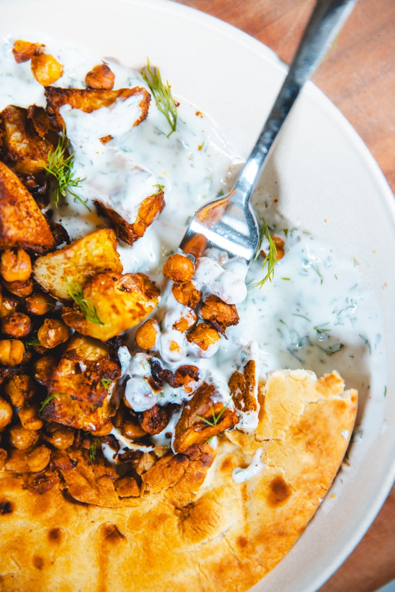Eating the Shawarma Chickpea & Potato Bowls - Georgie Eats