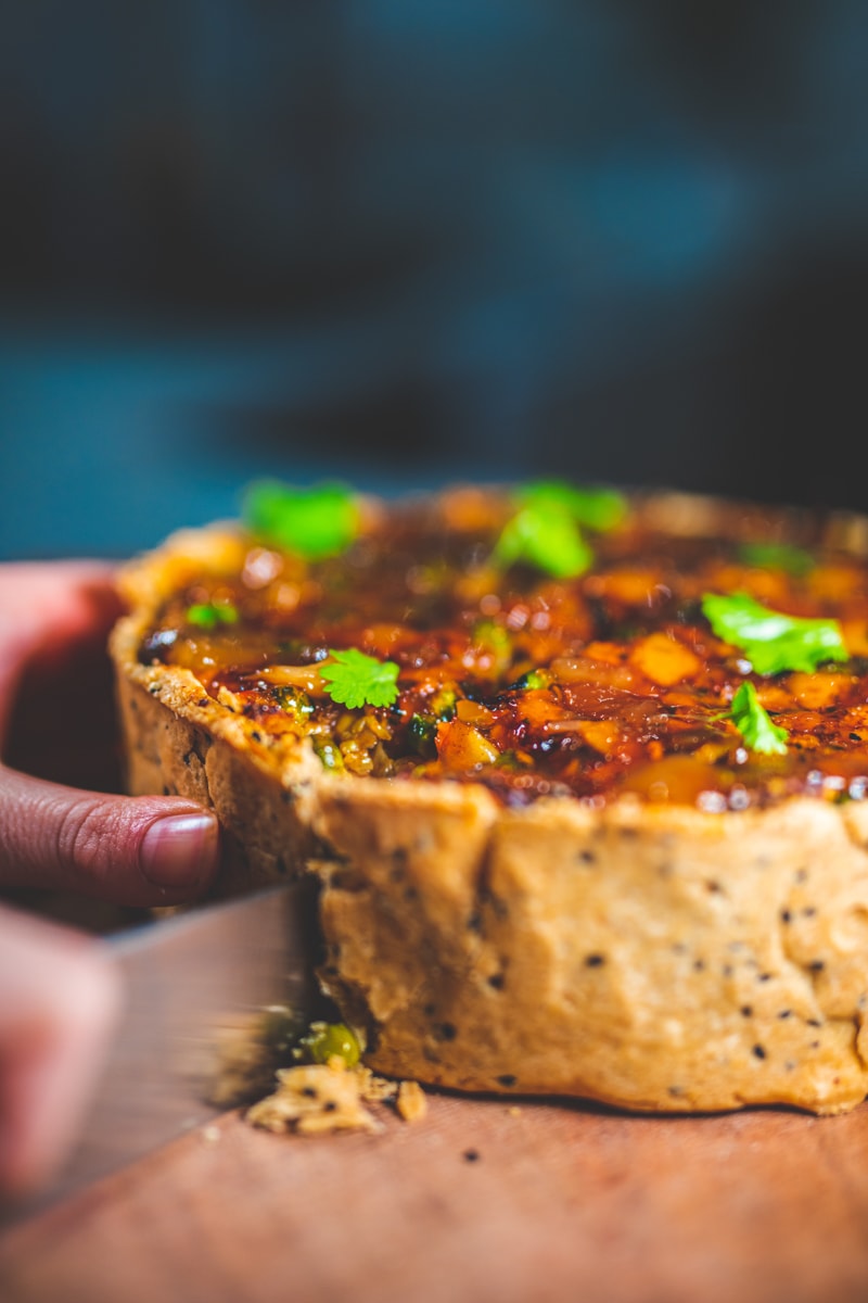 Cutting the Cauliflower Masala Pie - Georgie Eats